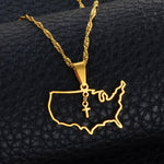 Load image into Gallery viewer, USA With Hanging Cross Necklace (Limited Edition) - Blessed Afrique Boutique LLC
