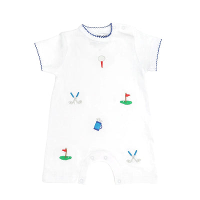 SAMMY + NAT White Pima Cotton Golf Embroidered Summer Romper - The Baby Place