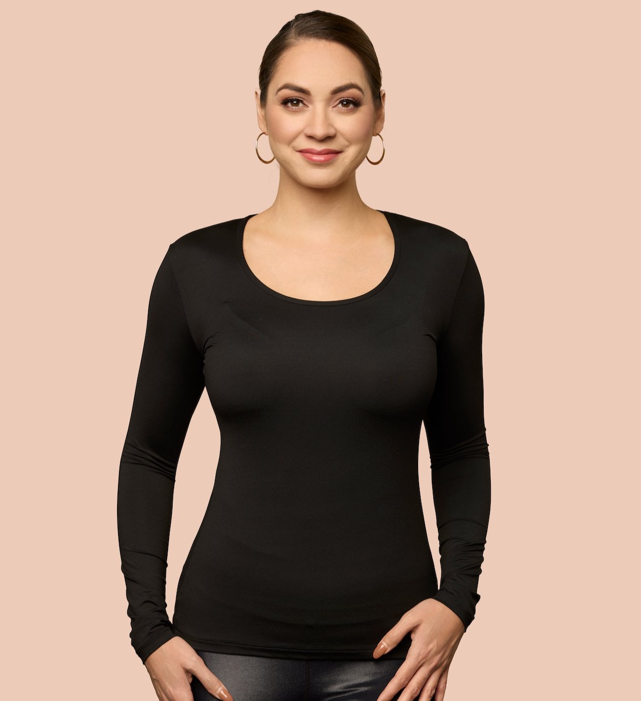 Buy Amante Solid Scoop Neck 3/4th Sleeve Thermal Top Black at