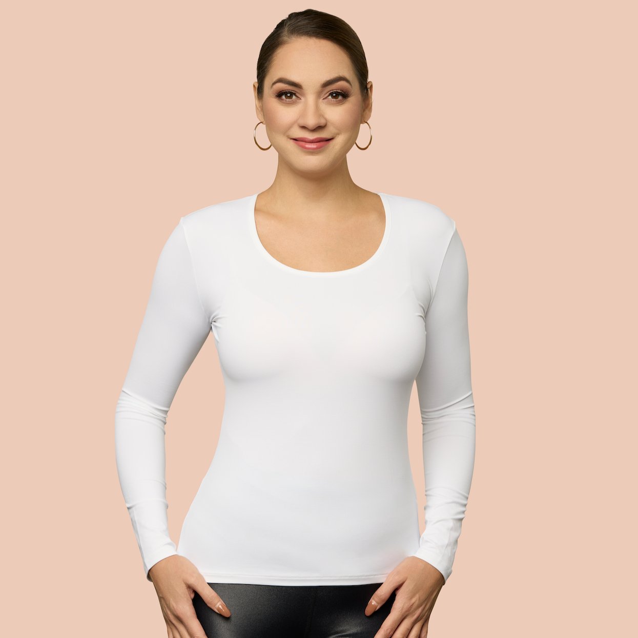 Amante Solid Scoop Neck 3/4th Sleeve Thermal Top