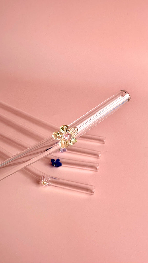 Reusable Flower Glass Straw