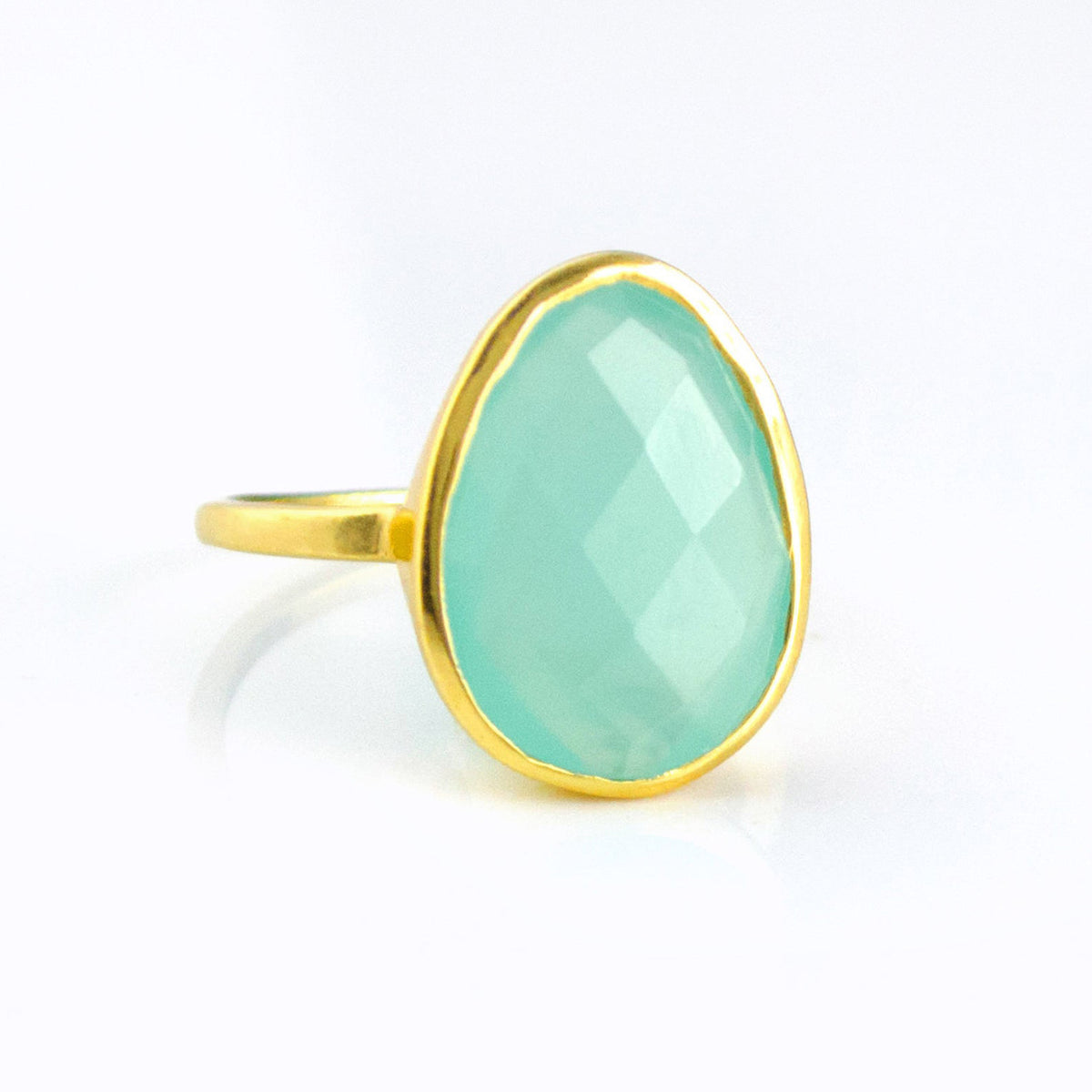 Aqua Chalcedony Teardrop Oval Ring - Danique Jewelry