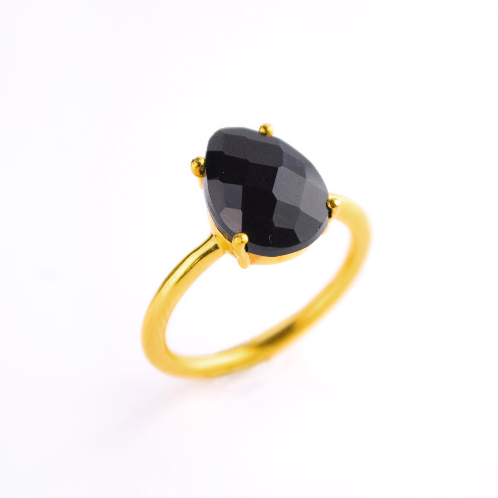 Black Onyx Teardrop Prong Set Ring Danique Jewelry