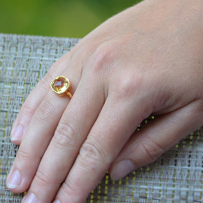 citrine ring cushion birthstone november hand