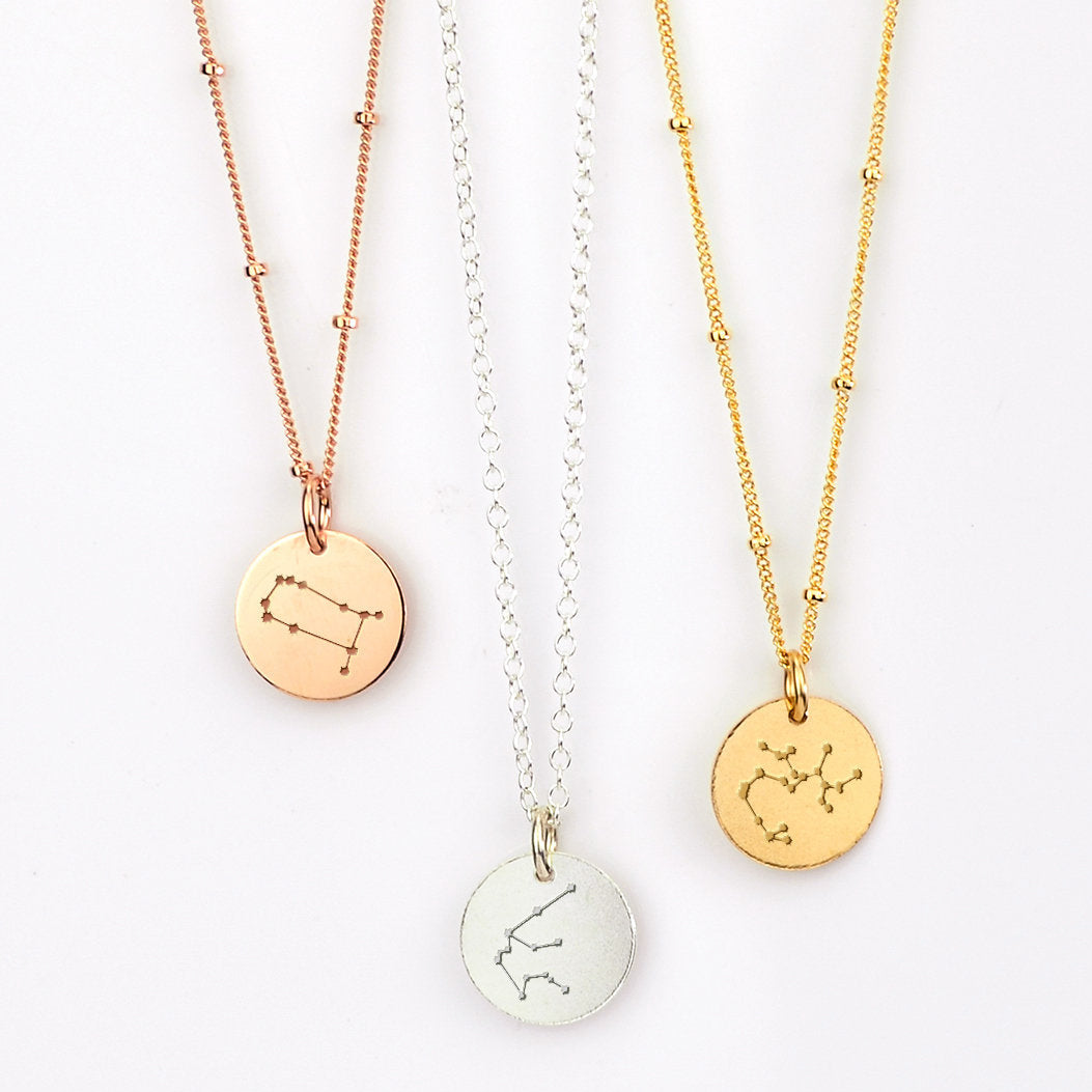 Dainty Zodiac Constellation Disk Necklace - Silver, Gold, Rose ...