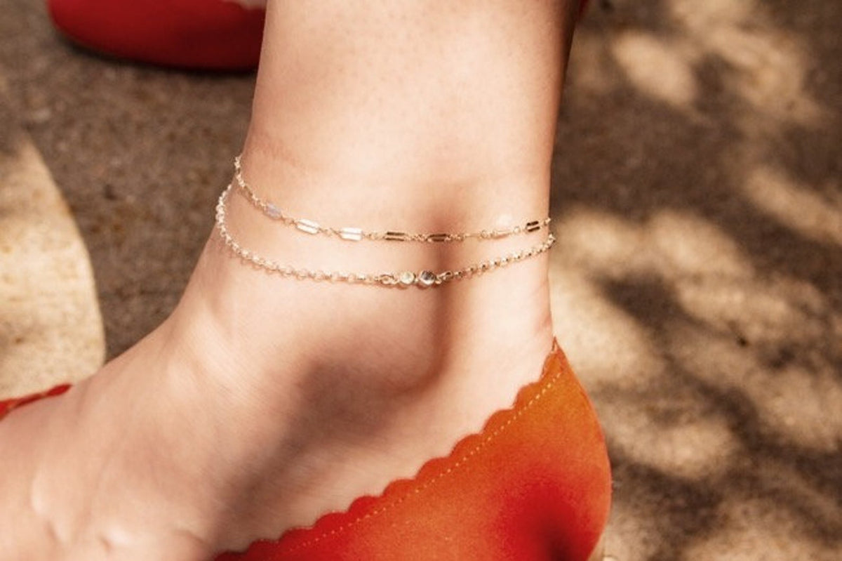 Tiny Birthstone Bar Anklet : Available in All Birthstones - Danique Jewelry