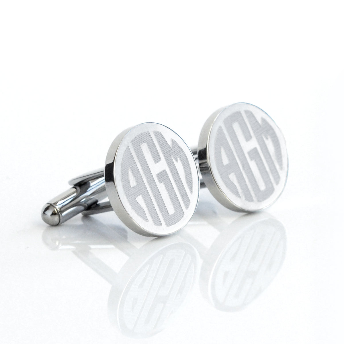 Silver Metal Cufflinks with Monogram Engraving