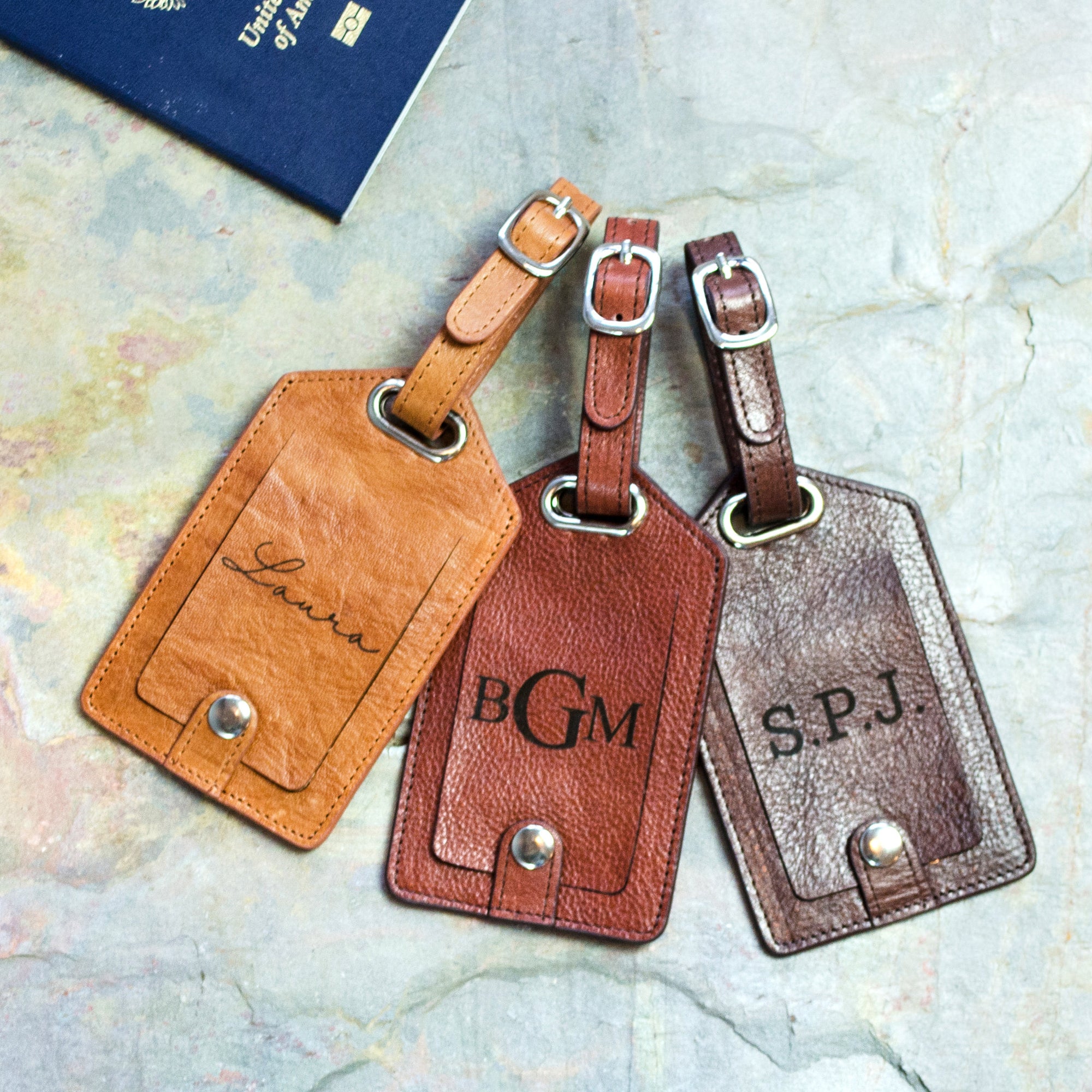 leather monogram luggage tag