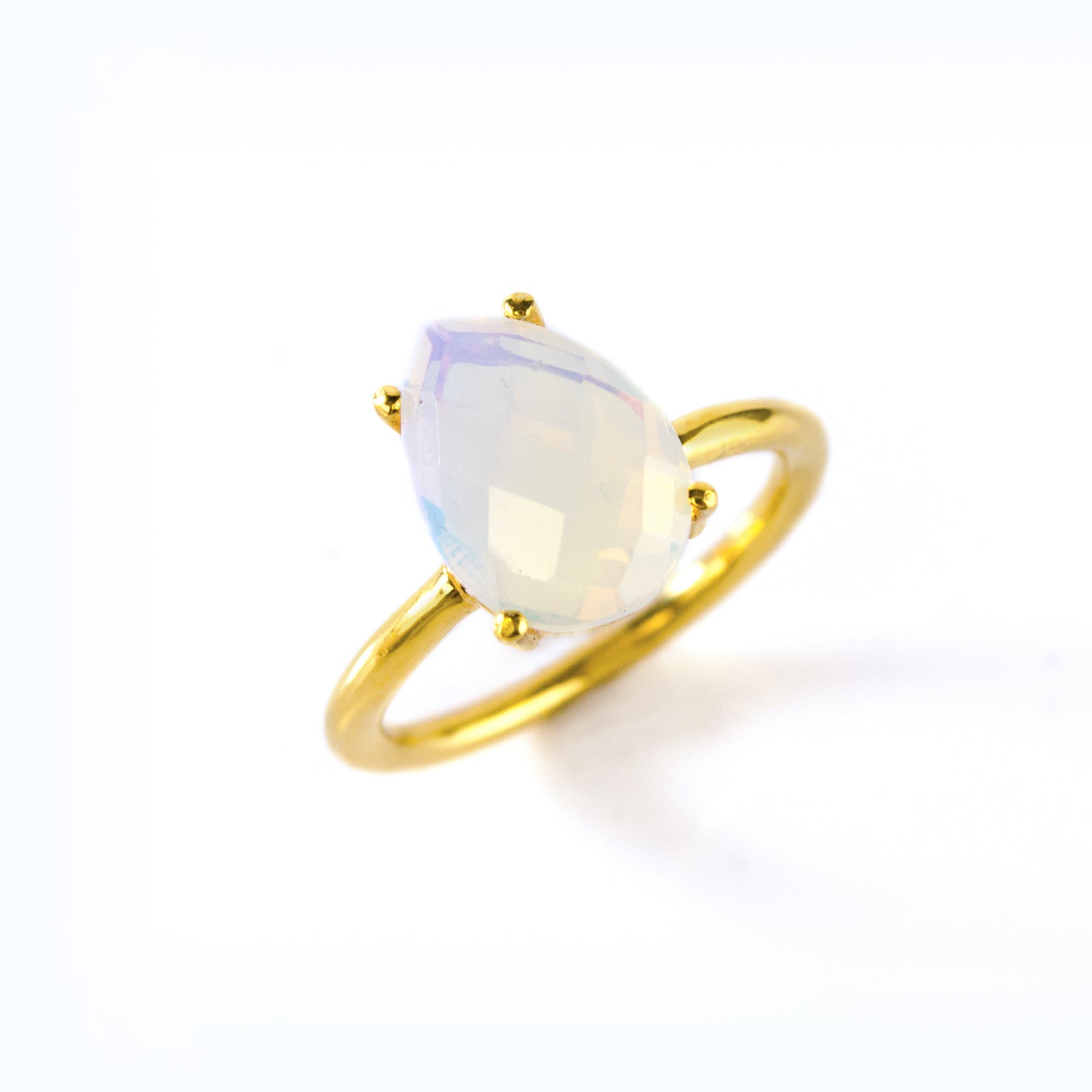 Pink Chalcedony Teardrop Ring - October Birthstone