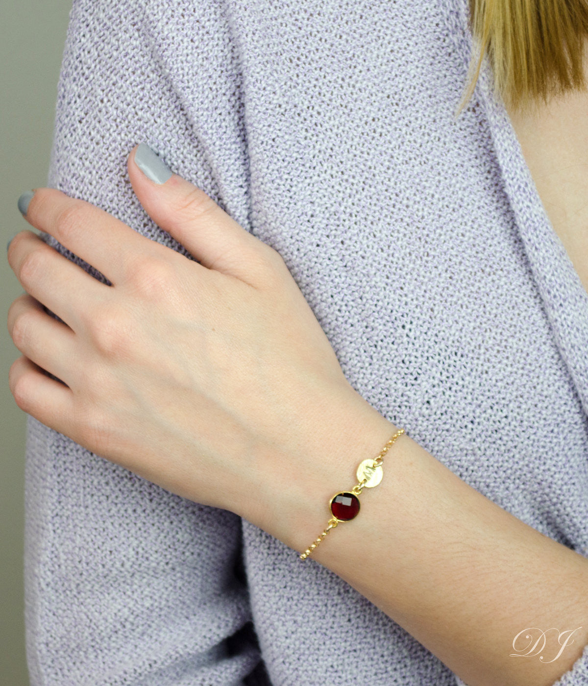 bracelet with initial and birthstone