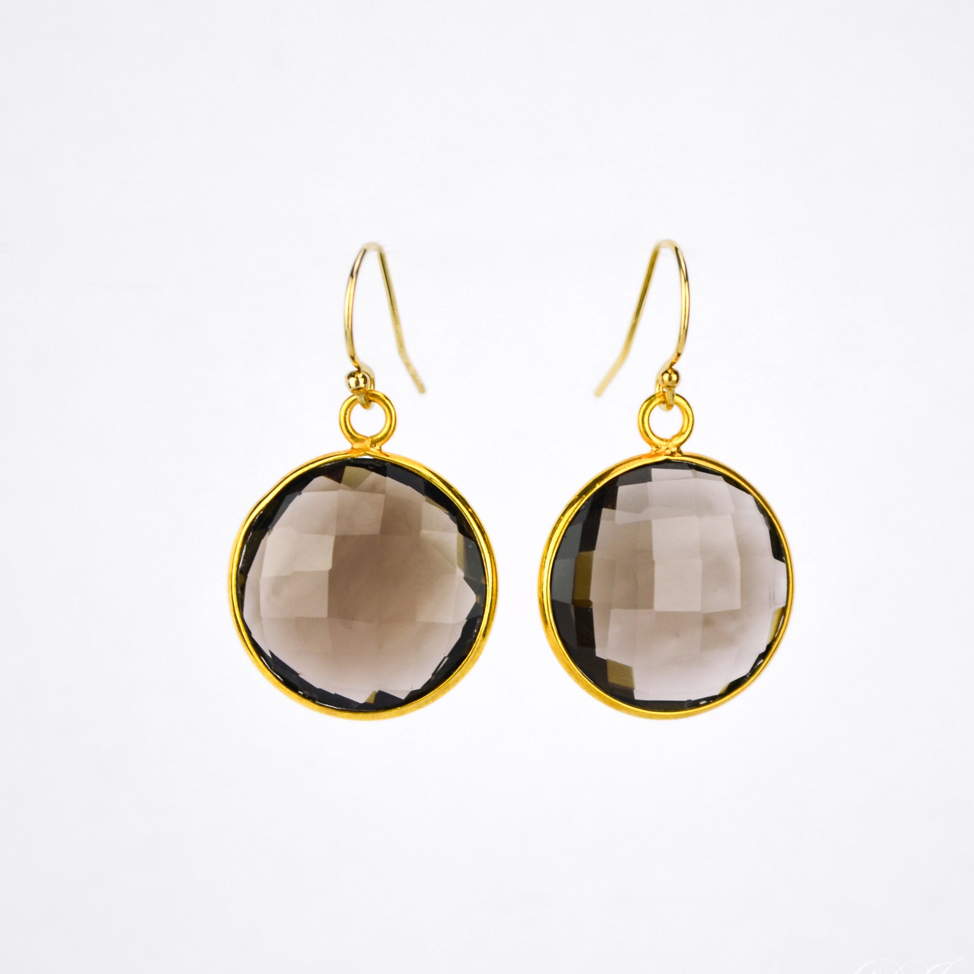 Faceted Smoky Quartz Teardrop Bezel Set Earrings - Danique Jewelry