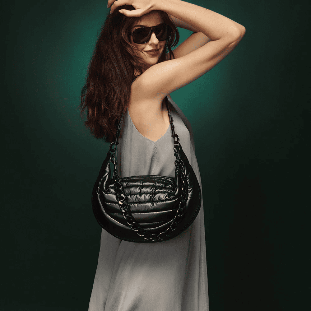 The Kelsie Bag W/ Braided Handle-Shiny Black