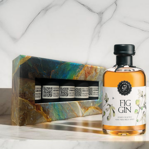 Fig gin bottle and gin tasting gift box