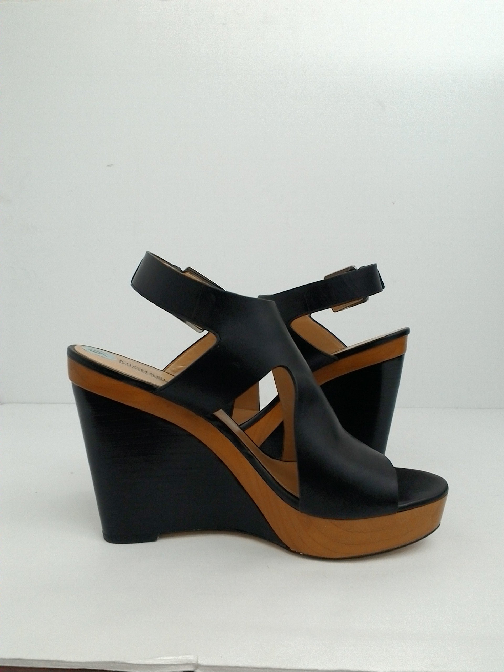 Michael Kors Women's Josephine Wedge Leather Black Sandals Size 9.5 ...