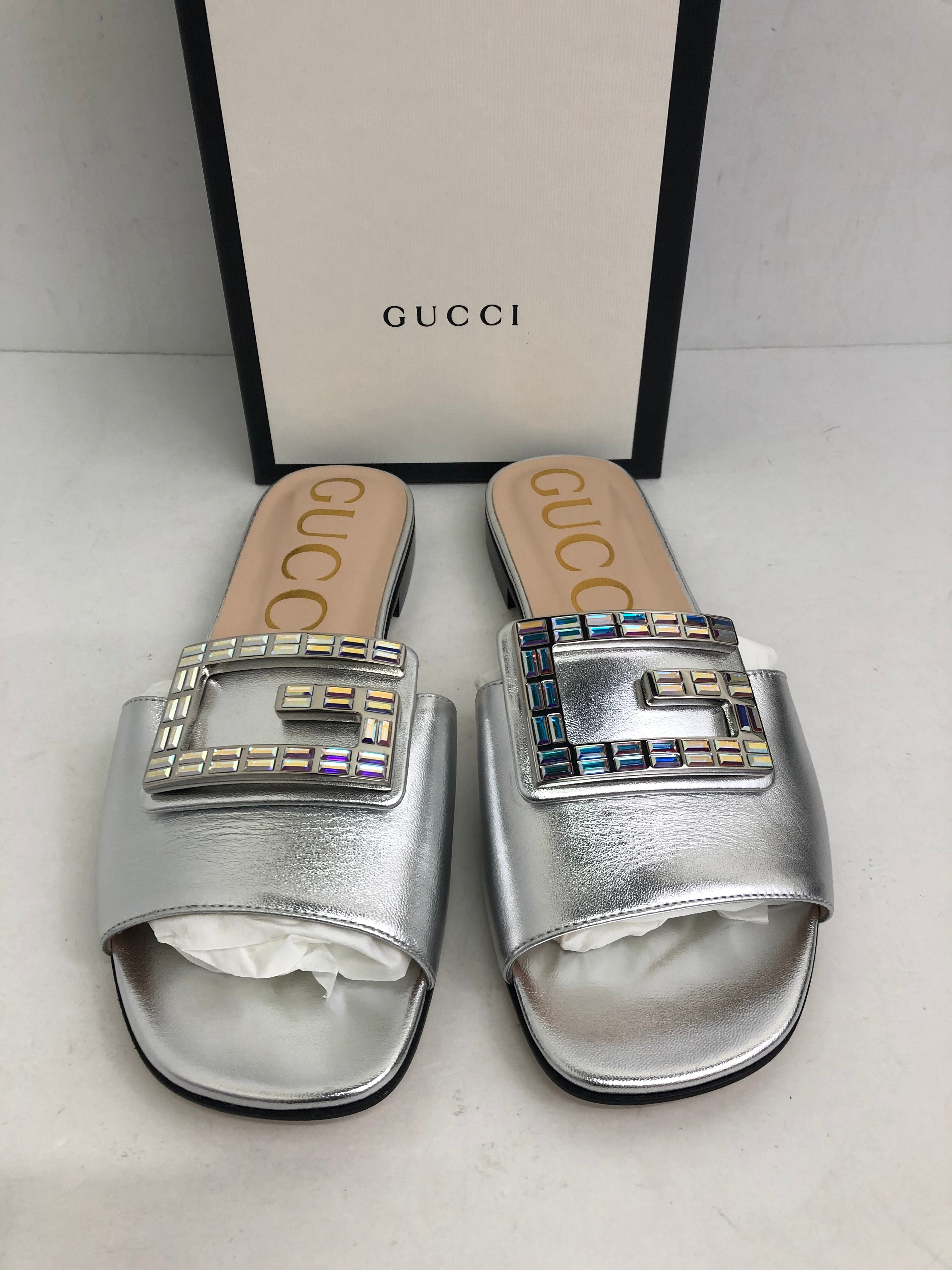 Gucci Women's Argento Nappa Silk Silver Mules Size 35-40 - Prime Shoes ...