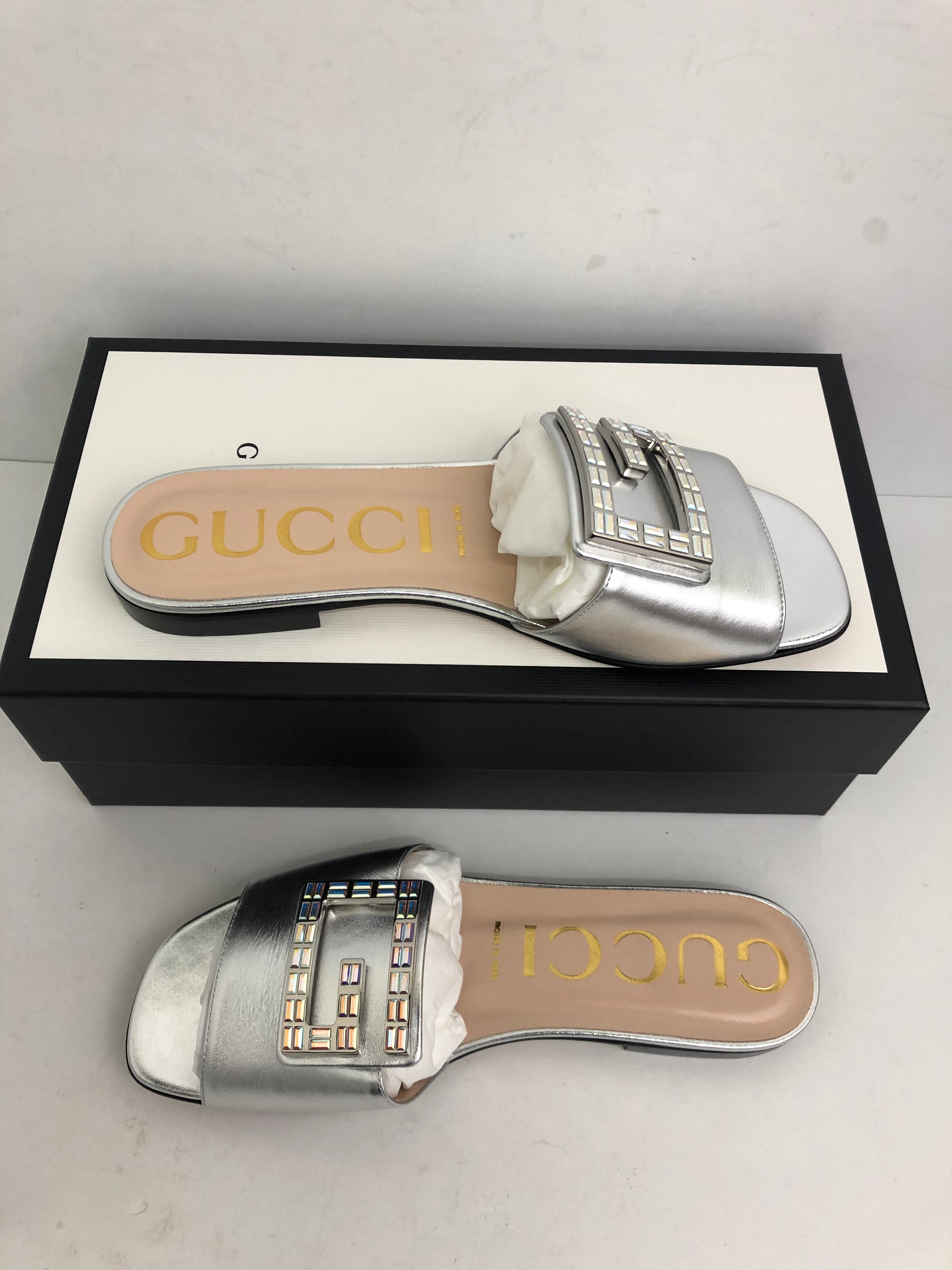 Gucci Women's Argento Nappa Silk Silver Mules Size 35-40 - Prime Shoes ...