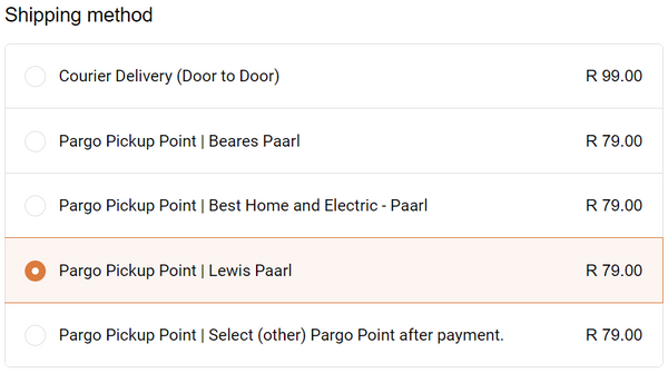 Pargo Pickup Point Shipping Options