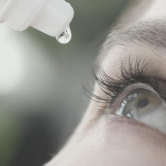 Close up of woman's eye as she is putting drops in for dry eye issues.
