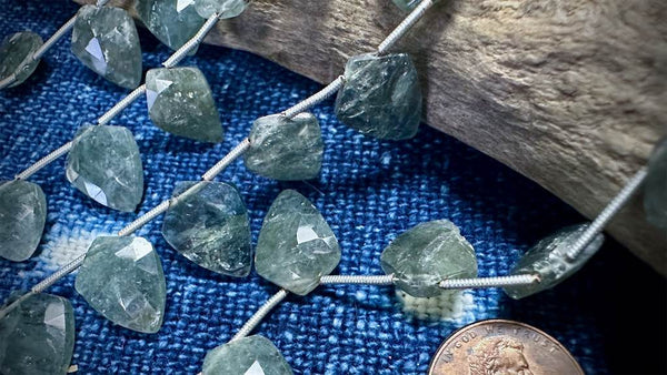 Moss Aquamarine Shield Beads