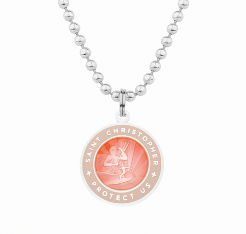 friendship necklace with pink st christopher charm