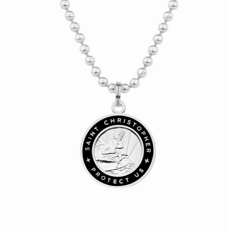 friendship necklace with silver and black st christopher charm