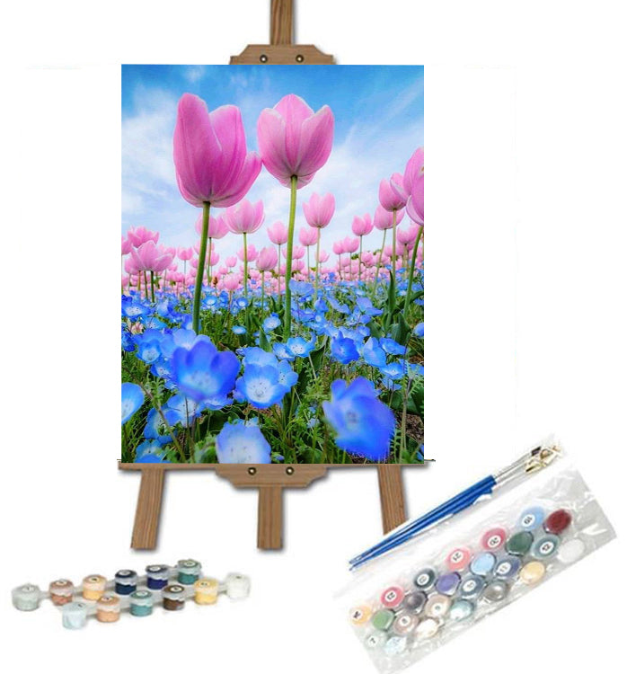 Tulipanes y flores azules – Helnee