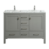 Eviva London 48 x 18" Transitional Double Sink Bathroom Vanity with White Carrara Marble Countertop and Undermount Porcelain Sinks Eviva Vanities Gray 
