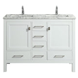 Eviva London 48 x 18" Transitional Double Sink Bathroom Vanity with White Carrara Marble Countertop and Undermount Porcelain Sinks Eviva Vanities White 