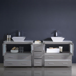 Fresca Torino 84" Modern Double Sink Bathroom Cabinets with Tops & Vessel Sinks Fresca 72 inch and larger Double Vanity 