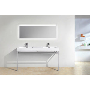 KubeBath Haus 60" Double Sink Stainless Steel Console with White Acrylic Sink KubeBath 60 inch Double Vanity 