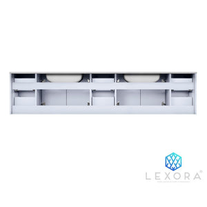 Lexora Geneva 84" Double Vanity, White Carrara Marble Top and 36" LED Mirrors with Faucets Lexora 72 inch and larger Double Vanity 