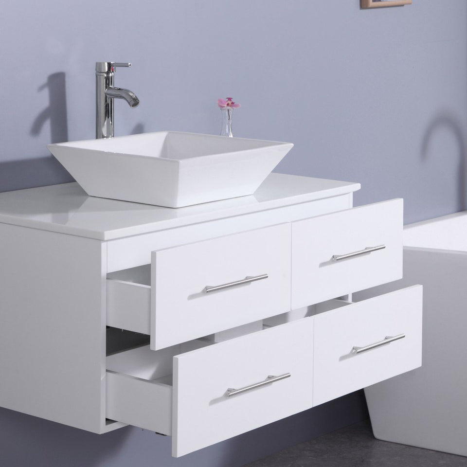 Totti Wave 36" Modern Bathroom Vanity with White Glassos Countertop and Porcelain Vessel Sink Eviva Vanities 
