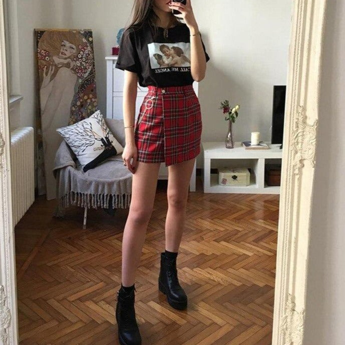 red plaid skirt outfits tumblr