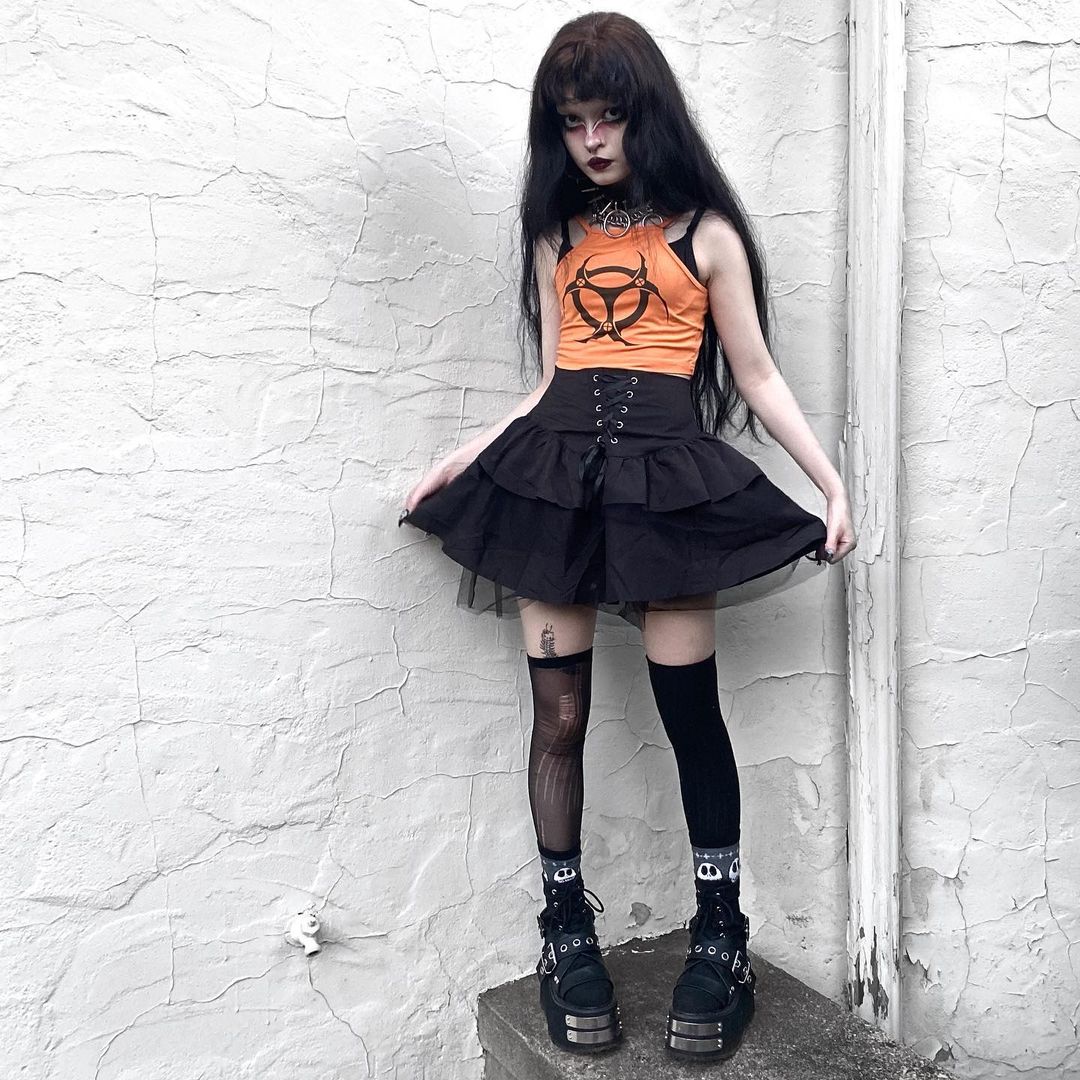 Women Grunge Punk Black Lolita Gown Skirt – Vellarmi