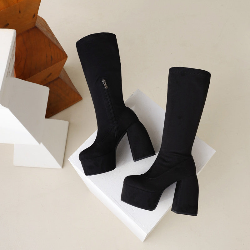 hoksml Womens Boots Women's Plus-size Low Heel Suede Leopard Print
