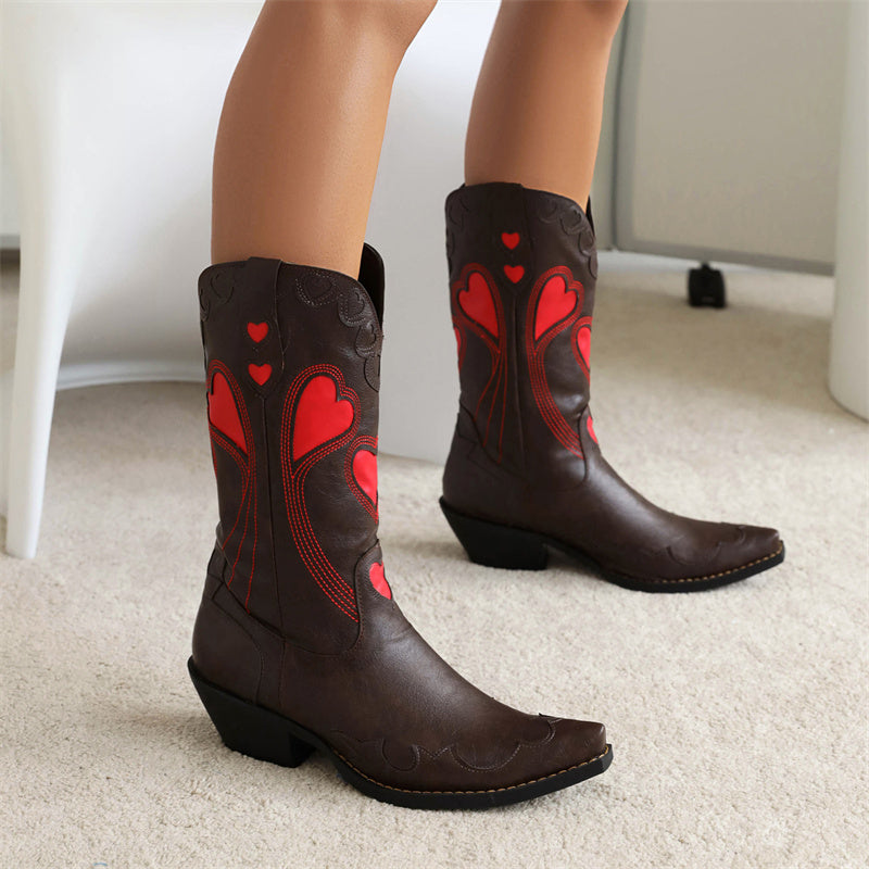 Red and Black Heart Cowboy Boots - Balajoy