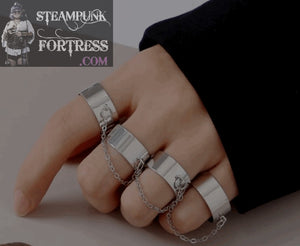 SILVER TONE 4 FINGER RING ADJUSTABLE CHAIN- MASS PRODUCED