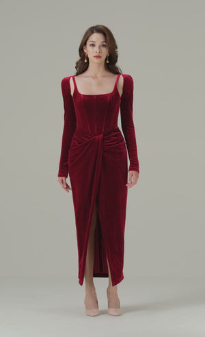 BORDEAUX VELVET DRAPED DRESS – Lobbster official