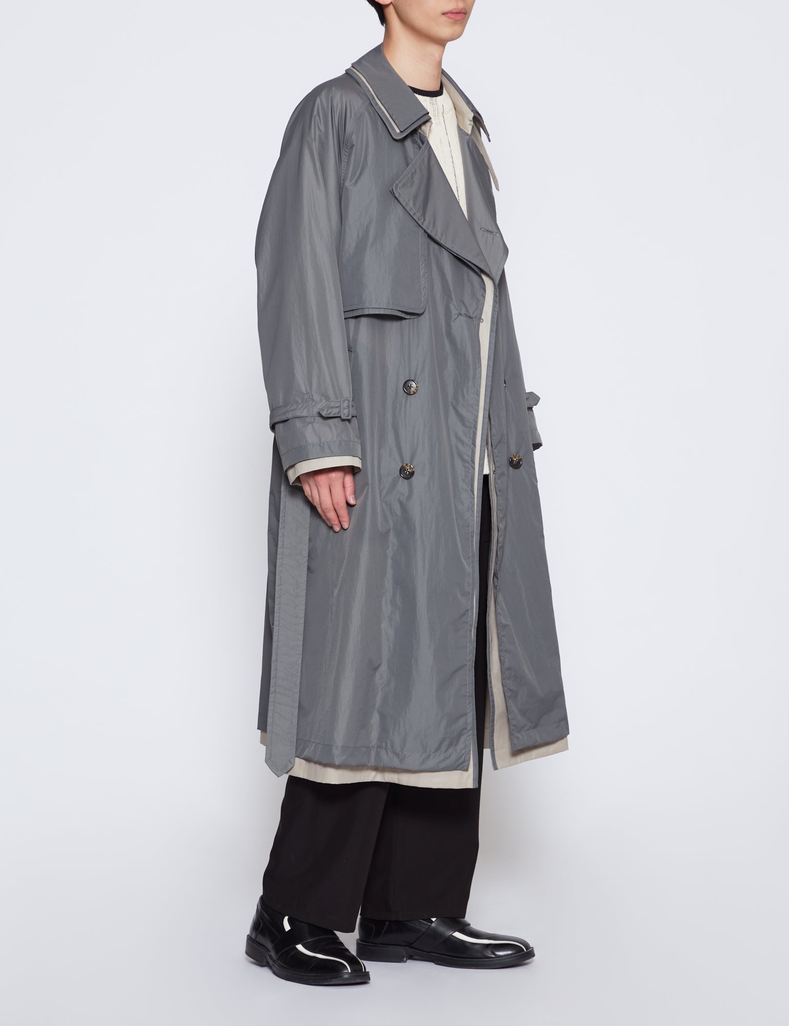 DUSTY GREEN NYLON LAYERED TRENCH COAT