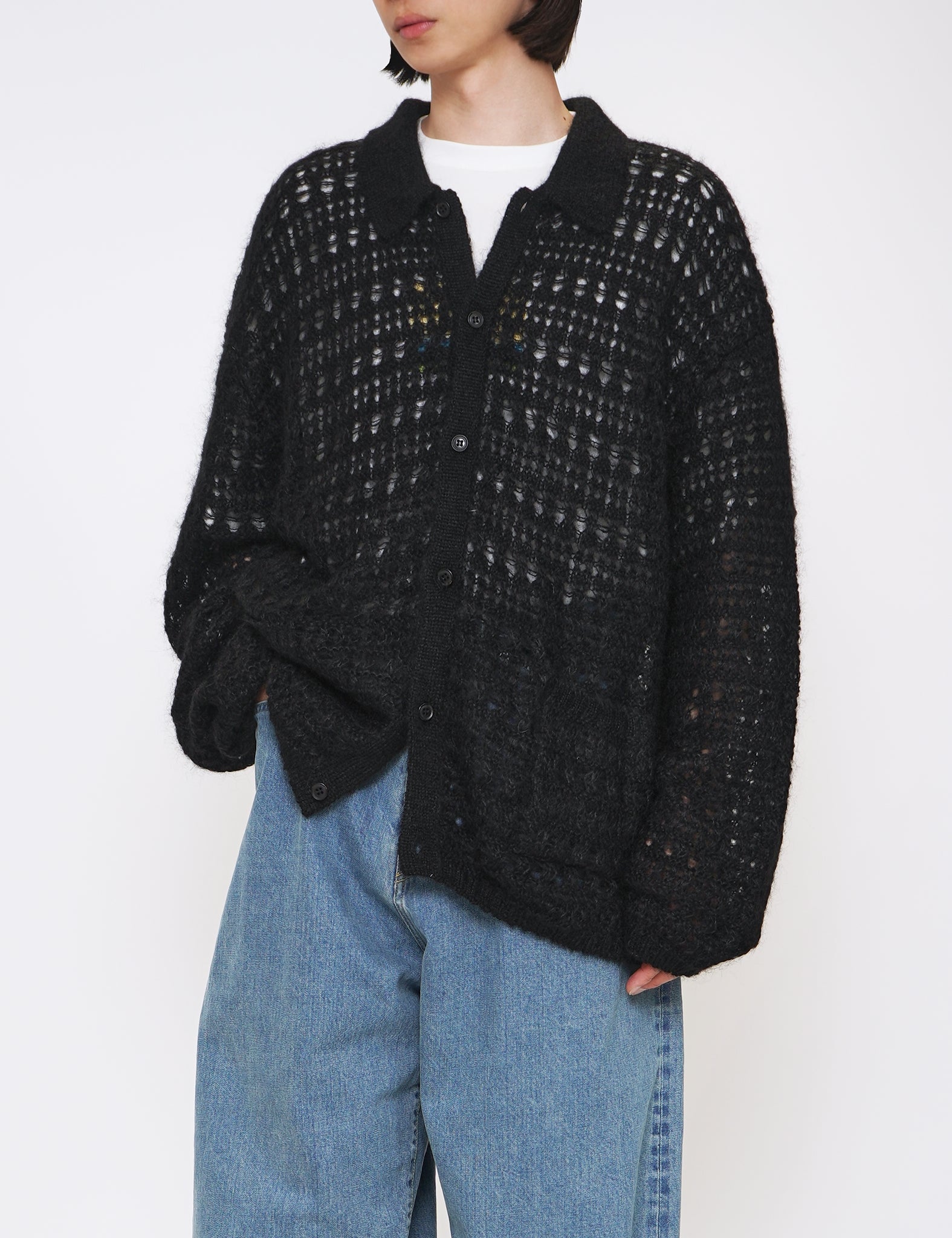 23ss YOKE MOHAIR SILK MESH KNIT SHIRT-