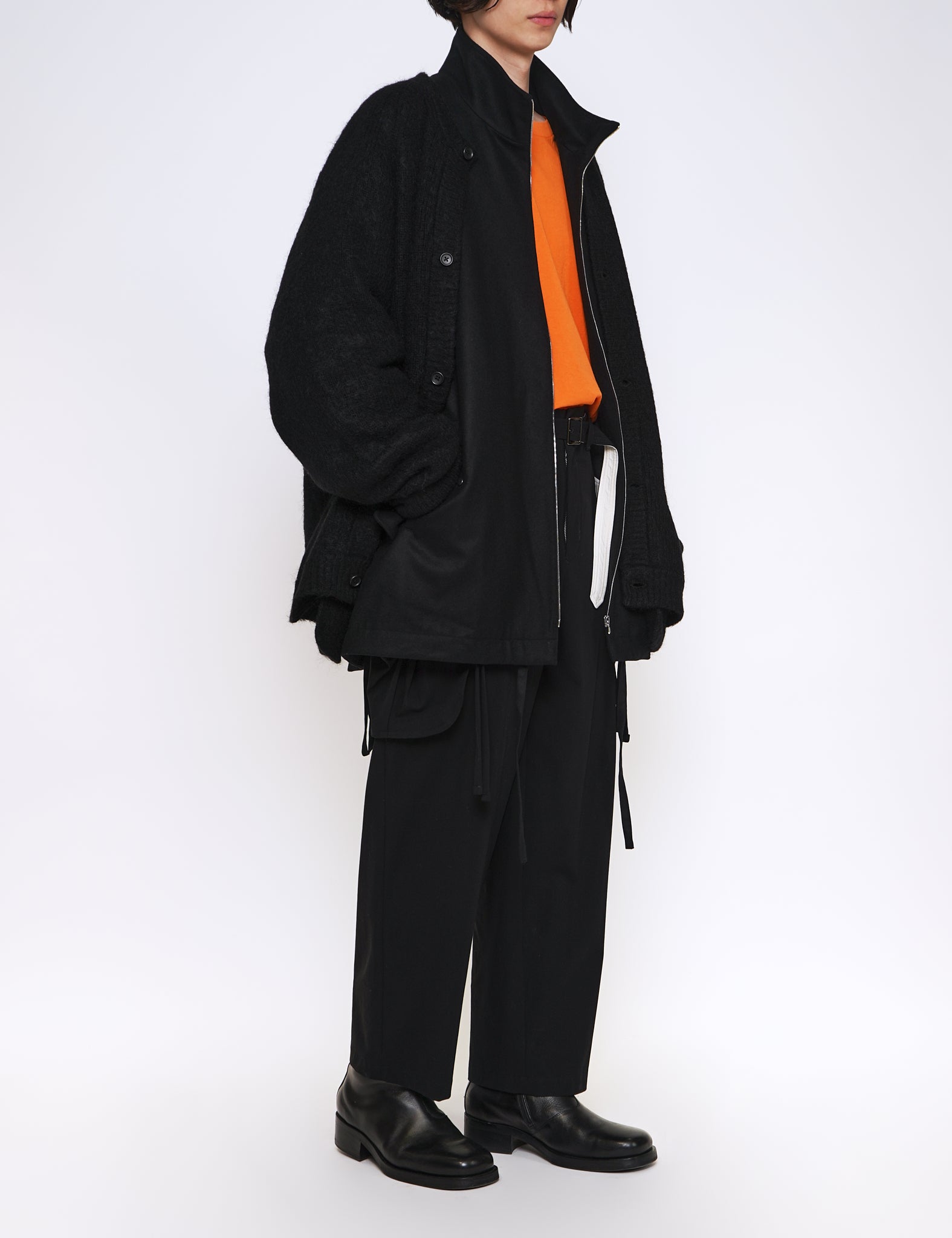 stein】MELTON ZIP HALF COAT - BLACK - ステンカラーコート