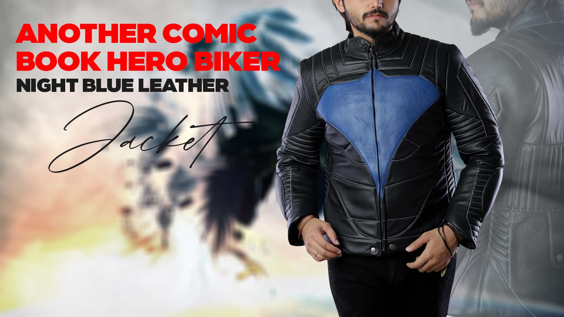 Another Comic Book Hero Biker Night Blue Leather Jacket