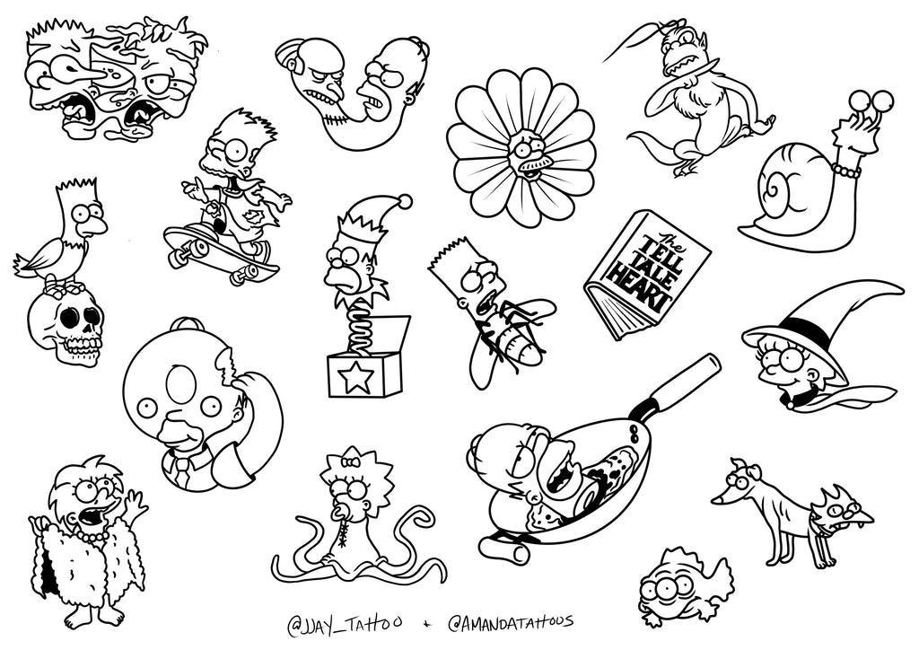 SPOOKY TATTOO FLASH SHEET Art Print for Sale by rhirhiart  Redbubble