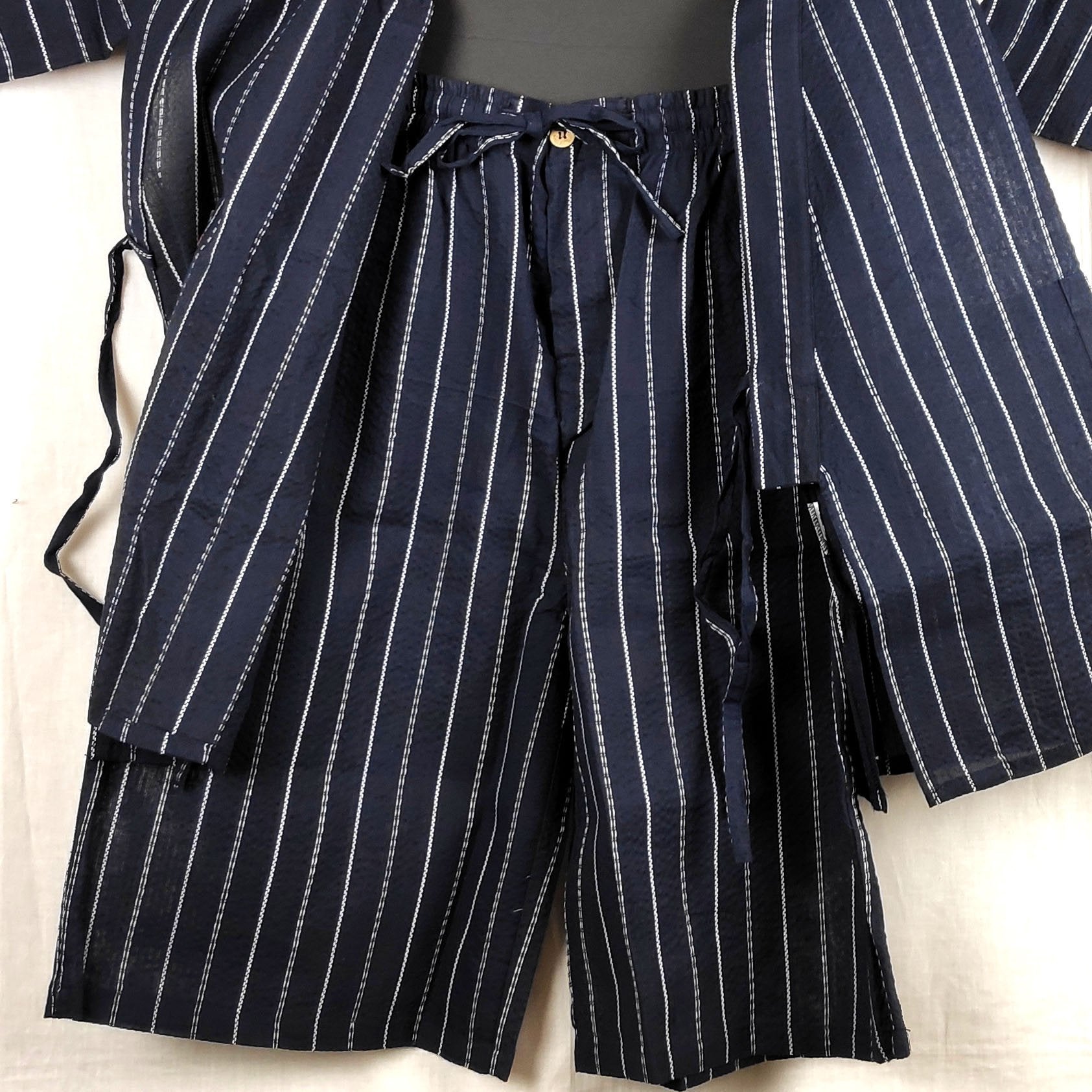 Mens 2pc Jinbei - Navy/Black with White Stripes – Pac West Kimono