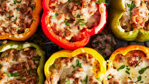 Peppers stuffed with Beyond Meat Mince