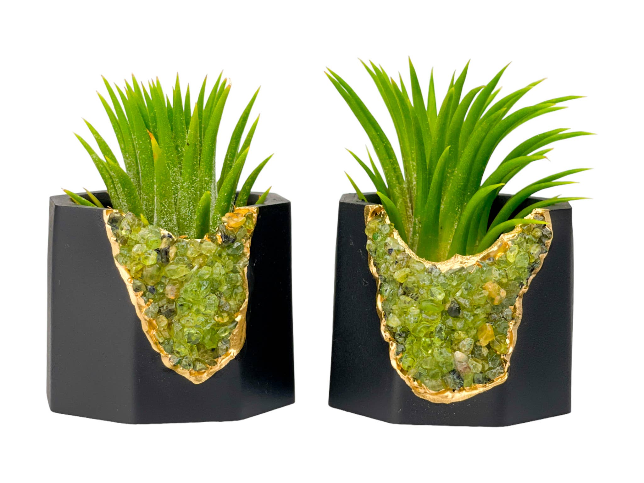 Mini Geode Planter, Black Planter Pot, Green Peridot Plant