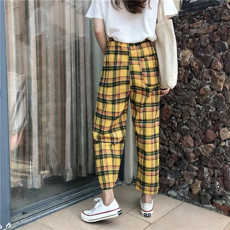 yellow plaid pants