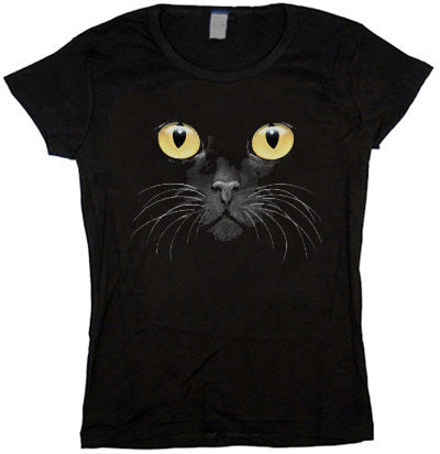 Ladies black cat t-shirt yellow eyes – Decked Out Duds