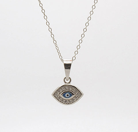 Sterling Silver Evil Eye Pendant Necklace – Mira's Jewelers