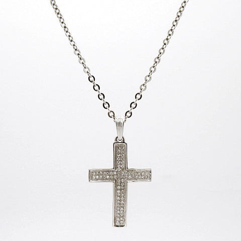 10k White Gold .30ct Diamond Cross Pendant – Mira's Jewelers